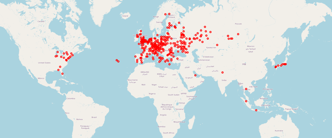 All QSOs Plotted on World Map